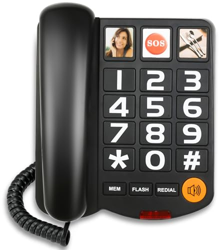 Sangyn Landline Phones for Seniors with Large Button Corded Telephone for Home with Amplified Loud Ringer Volume Adjustable One-Touch Dialing Big Button Telephones for Visually Hearing Impaired,Black