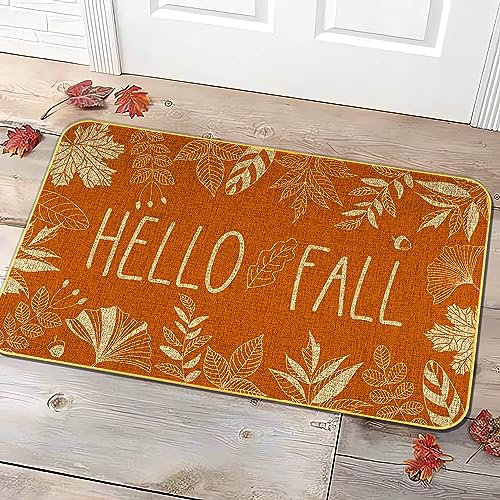KORVITA Hello Fall Welcome Door Mat Thanksgiving Day Floor Mat Autumn Indoor Outdoor Entrance Mat Bathroom Non-Slip Greeting Party Decorations 17 X 29 Inches