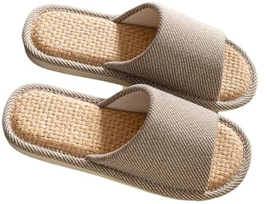 AioTio Zapatilla de Lino Zapatillas Interiores Transpirable y Cómodo Casa Slippers(Café,42/43 EU)