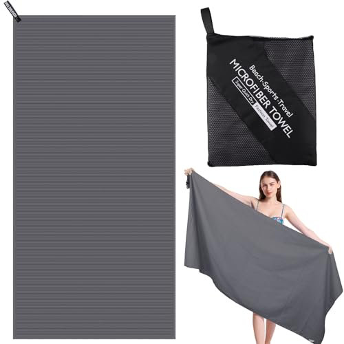 Zocipro Mikrofaser Badetüch Groß,180x80cm Kompakt Schnelltrocknend Mikrofaser Saunatuch, Strandhandtuch Leicht, Reisehandtuch Strandtuch und Handtuch für Sport Travel Yoga Camping Beach Gym(Grau)