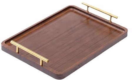perfk Bandeja de Madera para Servir, Bandeja para Mesa de Centro con Asas de Metal, Placa de Madera Elegante, Bandeja otomana Rectangular para Desayuno en, 40x30cm