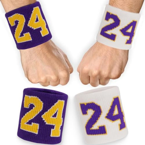 2 Schweißband Handgelenk Kinder Set Schweissband Kobe 24 Basketball Anti Schweiß Handgelenkschutz Fussball Kinder für Fussball Deko Geburtstag Kinder Party,Outdoor Aktivität
