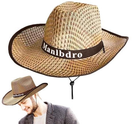 Anulely Chapeau de cowboy en paille pour homme - Chapeau de paille de cowboy - Chapeau de cowboy d'été pour le camping, les voyages, la randonnée et le jardinage, marron foncé
