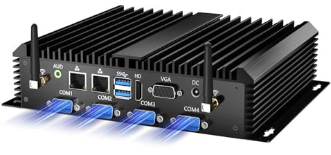 Kinupute Industrie Mini PC, Ordinateur de Bureau sans Ventilateur Core i7-5500U 2.4-3.0GHz, Windows 10 Pro, 8G RAM, 128G SSD, Dual LAN, 6xCOM RS232, 4xUSB 3.0, Ports HDMI/VGA, Auto Power on