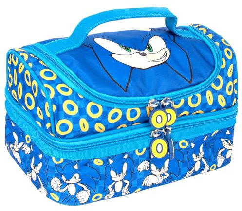 Sonic The Hedgehog - Bolsa de almuerzo con múltiples compartimentos para niños, con aislamiento térmico, doble piso, para niños