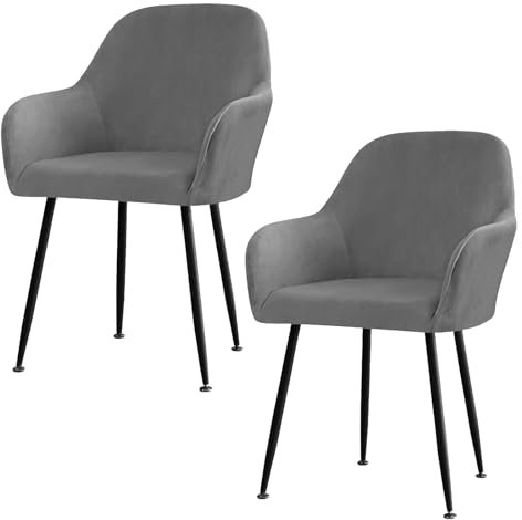 DEARBAG Hohe Dehnung Stuhlhussen 2er Set Stretch Samt für Esszimmerstühle Schwingstühle Elastischer Stuhlbezug Mit Armlehne Abnehmbare Bezüge für Esszimmer Wohnzimmer (Grau)