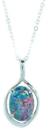 HARSHALI GEMS Feueropal Edelstein Halskette - Echter australischer schwarzer Opal Halskette Anhänger in 925 Sterling Silber Tropfenform Halskette Edelstein Opal, Edelstein, Opal