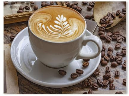 Malen nach Zahlen für Erwachsene Kinder,Tasse Kaffee Latte mit Bohnen vor Vintage-Hintergrund,DIY Ölgemälde Digitales Malen nach Zahlen Kits auf Leinwand Dekoration Geschenk（40x50cm）15.7x19.6 Zoll-35