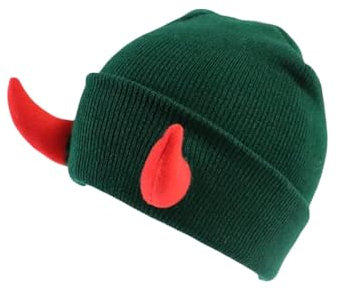 Herren Caps Winter Teufel Hörner Männer Hut Gestrickte Beanie Mit Hörnern Frauen Hip Hop Daemon Hörner Kappe Für Winter Warme Ski Outdoor Kostüm (Green, One Size)