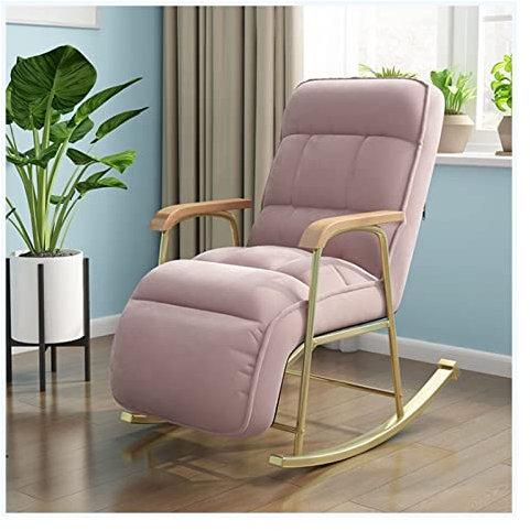 Moderna sedia a dondolo in pelle scamosciata rosa per camera da letto e veranda sedia da salotto multifunzionale con schienale alto e braccioli, perfetta per leggere e rilassarsi nel salotto uso