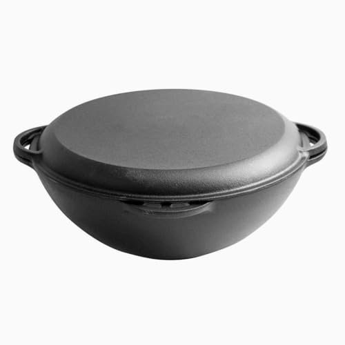 SANTOS Guss-Kazan - Grilltopf aus Gusseisen mit Deckel - 28,2x32x11,5cm - rund - Gusseiserner Schmortopf ideal für Grill, Backofen & offenes Feuer