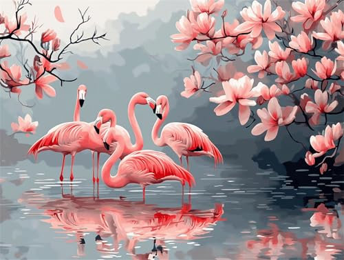 Flamingo Malen Nach Zahlen Erwachsene Groß 40x50cm,Malen Nach Zahlen Orchidee,Kreativ Set für Erwachsene,DIY Handgemalt Ölgemälde Leinwand Kit mit 3 Set Pinseln Acrylfarben,Home Wand Dekor,Rahmenlos