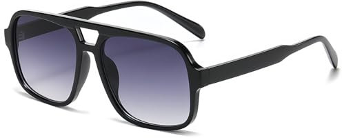RUNHUIS Vintage 70er Sonnenbrille Damen Herren Retro Große quadratische Rahmen Rechteckige Brille (Schwarz/Lilagrau)