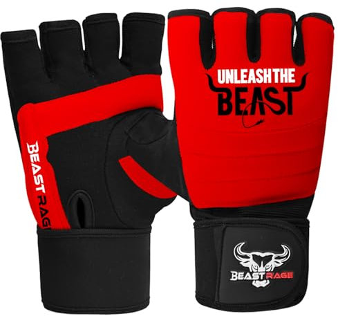 BEAST RAGE MMA Boxhandschuhe Karate Mitts Handschuhe für Männer und Frauen, Punch Bag Taekwondo Half Finger Kickboxing Sparring Martial Arts Boxing Training Gloves (Rot, L)