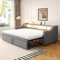 DRIXNO Polsterbett Ausziehbares Schlafsofa 90/180 x 190 cm, Multifunktionales Staufach, LED-Licht und USB-Buchse, mit Lattenrost, Grau