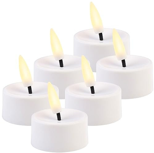 Britesta LED Kerzen mit Timer: 6er-Set LED-Teelichter mit nachgebildetem Docht und Timer (Teelichtkerzen, Teelichter Abschaltautomatik, Batterien)