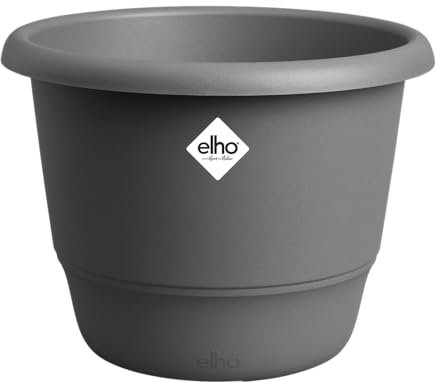 elho Amiga Round 35 - Plant Pot for Indoor & Outdoor - 100% Recycled Plastic - Ø 34.5 x H 25.9 cm - Black/Anthracite