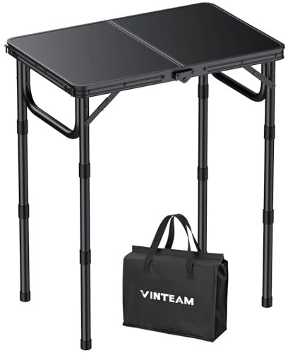VINTEAM Campingtisch, 3-Fach höhenverstellbar, Leichter klappbarer Picknicktisch mit MDF-Platte, tragbarer Tisch für Grillabende, Picknicks, tragbarer Outdoor-Tisch, Kleiner Klapptisch - 58x40 cm