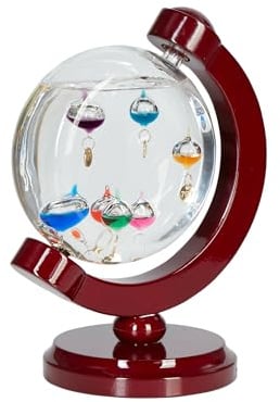 JINGYUE Galileo-Thermometer Rund mit 7 farbigen Kugeln, Temperaturbereich 60ºF bis 84ºF, Analoganzeige, Geschenk für Familie oder Freunde, Dekoration für Zuhause, Büro, Innen- und Außendekoration