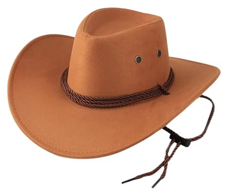CutitiUU Western-Cowboyhut für Herren und Damen,58-59 cm Leder Cowboyhut für Männer & Frauen, Wild West Hut Kostümzubehör Partyhut,Westernhut Retro-Panama-Schlapphut (Beef Hair Gelb)