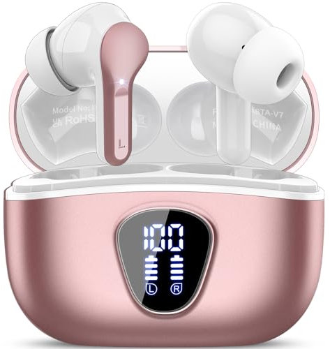 Bluetooth Kopfhörer, Kopfhörer Kabellos Bluetooth 5.4 In Ear, 4 ENC Noise Cancelling Mic Ohrhörer, HiFi Stereo Tiefbass, 40H Spielzeit, LED-Anzeige, IP7 wasserdichte Earbuds, Touch Control, Roségold
