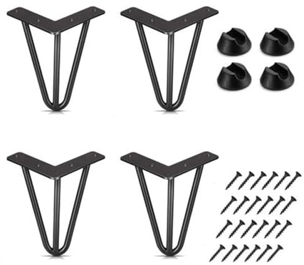 EGTink Pieds de Table en Épingle à Cheveux,Lot de 4 Pieds de Table en Métal Noir,Pieds de Meubles avec Pieds à 3 Barres,pour Table TV, Table Basse,Armoire (20cm)