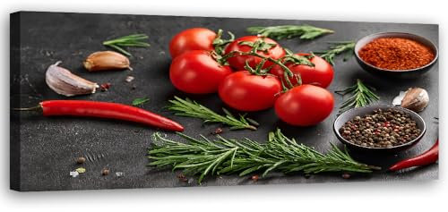 Feeby - Tableau sur Toile - Decoration Murale Peinture - Assaisonnements de Tomate pour Cuisine - 120x40 1partie - Tableaux chambre à coucher - Decoration Chambre - Impression sur Toile