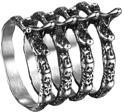 JewelryWe Gothic Punk Wirbelsäule Ring Edelstahl Skelett Knochen Design Fingerring für Damen Herren Selbstverteidigung Statement Ring Band Biker Schmuck Geschenk Silber