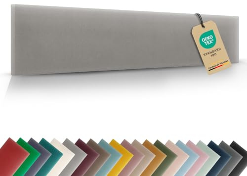 VELUYA Wandpolster Wandkissen Rechteck – Samt, Polsterplatte 80 x 20 cm, Polsterpaneele, Oeko-TEX, Made in EU, Grau M17