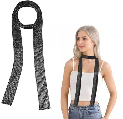 RuiChy Glitzer-Schal für Frauen, Leuchtender Metall-Schal Mit Metallic-Pailletten Dünner Langer Halstuch-Schal für Erwachsene 80er Disco-Kostüm Accessoires Fasching Party Halloween Hochzeit