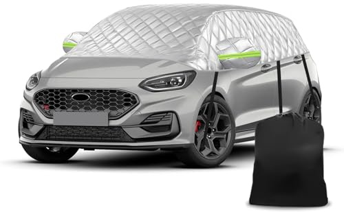 Opaltool 6-Lagige Halbgarage Auto für Ford Fiesta Fließheck 2008-2023 | mit Haken, Reflektierendem Streifen und Ohrkappen, Schutz vor Schnee, Eis und Frost, Im Winter besser nutzen