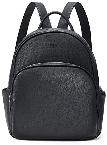 Telena Rucksack Damen Veganes Leder, Kleiner Rucksackhandtasche, Stylisch Frauen Designer Mini-Tagesrucksack Schultertasche Schwarz