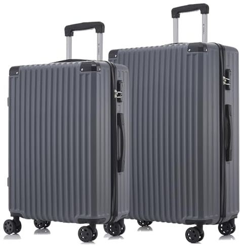 YONSLY Trolley Reisekoffer Suitcase Set, Rollkoffer Handgepäck, Kofferset, Gepäckset Hartschalenreisekoffer mit 4 Rollen 360°, Zahlenschloss, Weicher Gummigriff (2er Set, L&XL, Grau)