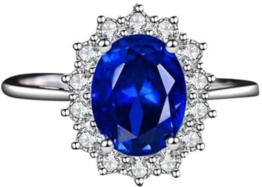 Tolldek Verlobungsring 14K Weißgold 585, Blau 2.5ct Labor Erstellt Saphir Blumen Hochzeitsring Ovalschliff, Echtgold Schmuck Moissanit Pärchen Ringe Au585 Gold, Gr.56 (17.8)