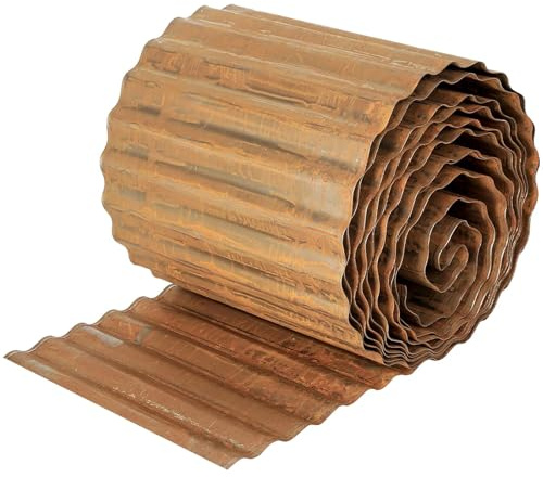 Garvee Flexible, langlebige Metall Beetumrandung – Wellblech Gartenabgrenzung, dekorative Rasenkante für DIY Blumenbeet, Rasen, Einfahrt, Gehweg & Hochbeete, einfache Installation – Rostoptik, Größe: