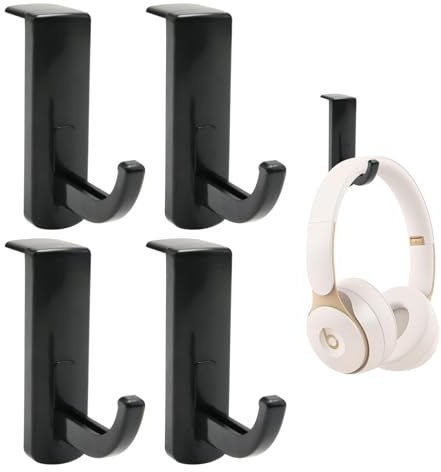 4 Pack Headphone Headset Hanger Stick-on Hook Headphone Monitor Hook | Strong Self-Adhesive Headphones Hook Stand Universal Headphone Holder for Home Office Desk Wall, 4.5cm Wide, Black