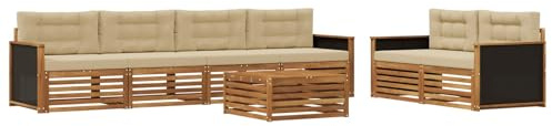 vidaXL Outdoor-Sofagarnitur mit Kissen 7 pcs Natur und Beige Polyester, Garten-Lounge, modernes Outdoor-Sofa, modulares Set für Terrasse, Bequeme Sitzmöbel