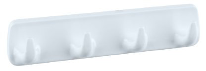 WENKO Hakenleiste Weiß - 4 Haken, zum Ankleben, Kunststoff, 19 x 4.5 x 2.5 cm, Weiß