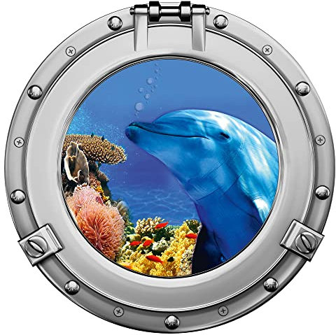 GRAZDesign Wandtattoo Badezimmer Bullauge Delfin | Wandsticker Wandaufkleber Bad, Tür, Fliesenaufkleber Klebefolie Waschmaschine Fliesen | maritime Deko Meer - 40x40cm