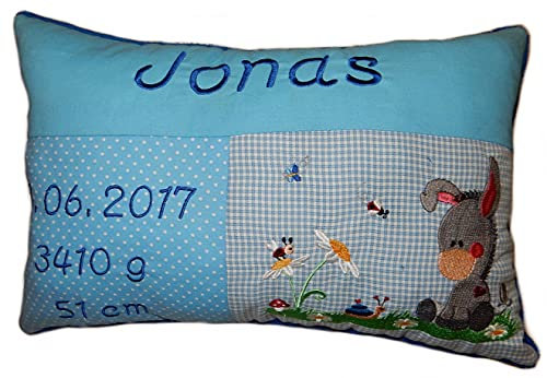 Momelie Blaues Schmusekissen * Kuschelkissen * Esel * mit Namen Bestickt * ca. 25 * 40 cm groß * SK-bl_0056