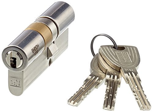 Wink Maison de qualité, profesioneller encastrable double cylindre Key Tec X-tra pour schlößer avec cylindre profilé, 28/40 mm, en laiton nickelé mat, 1 pièce, xt77 N 28 + 40 EHD