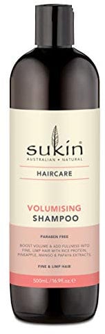 Sukin volumengebendes Shampoo, verleiht feinem und kraftlosem Haar mehr Volumen, mit Reisprotein, Ananas, Mango, Papaya und Vitamin E, vegan, 500ml (1er Pack)