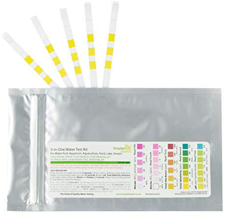Simplex Health Wassertest 5-in-Einem (5 Teststreifen) Testet Ihr Wasser auf Nitrat & Nitrit, Gesamthärte (GH), pH & Alkalinität