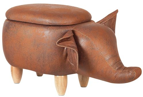 Beliani Fröhlicher Elefanten-Hocker Lederoptik mit Deckel für Kinder Dunkelbraun Elephant
