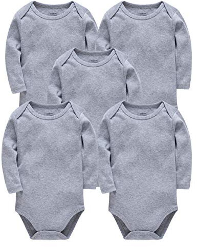 kavkas Long Sleeve Newborn Bodysuits Plain Baby Vest Undershirt Cotton Baby Clothes for Boys and Girls 5 Pack (18-24M)