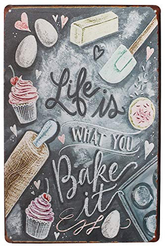 Hioni Life is What You Bake It Vintage Blechschild Poster Wandschild Wand Dekoration Metallschild Türschild