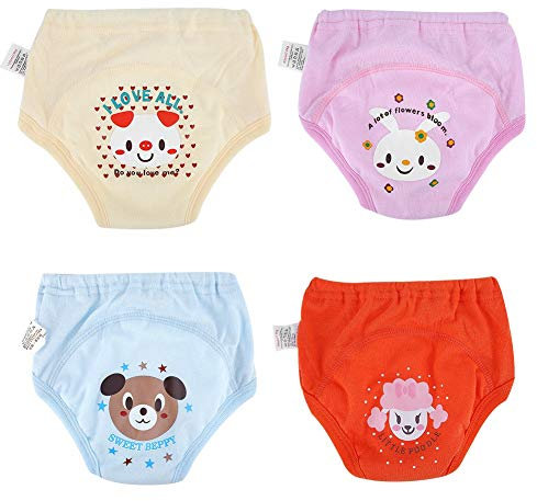 Hztyyier 4PC / S Baby Trainingshose Töpfchen Unterwäsche Kleinkinder Mädchen Cartoon Nette wasserdichte Windeln 4 Schichten(100)