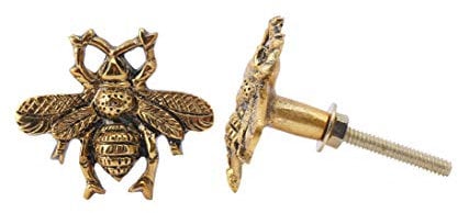 Set of 2 Golden Gold Bumble Bee Metal Knob, Pull, Handle, for Cupboards, Doors, Cabinets, Drawers, Furniture & Kitchens