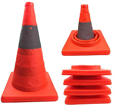Annurssy 4 Coni di Traffico Pieghevoli a Scomparsa 40 cm Cono di Sicurezza Multifunzionale Arancione