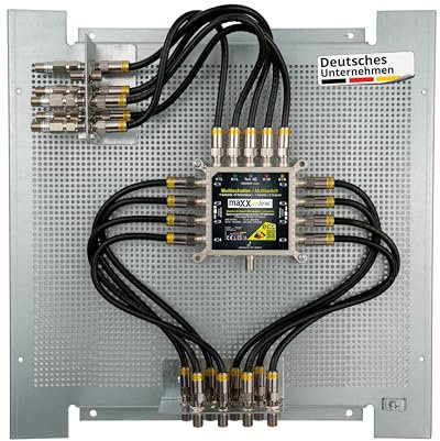 maxx.onLine Multischalter 8 Teilnehmer Set vormontiert auf Lochblech Montageplatte mit Zubehör, Quad- & Quattro LNB tauglich, kein Netzteil notwendig